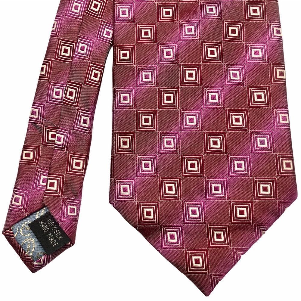 Belisi Silk Handmade Pink Geometric Mens Neck Tie